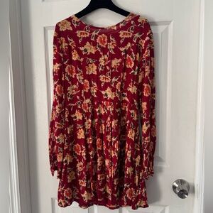 Brave Soul Burgundy Dress with Floral Accents (S)
